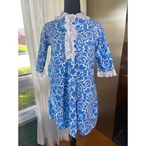 Vintage 1950s peignoir, short blue floral 3/4 sleeves robe, Dream-A-Way